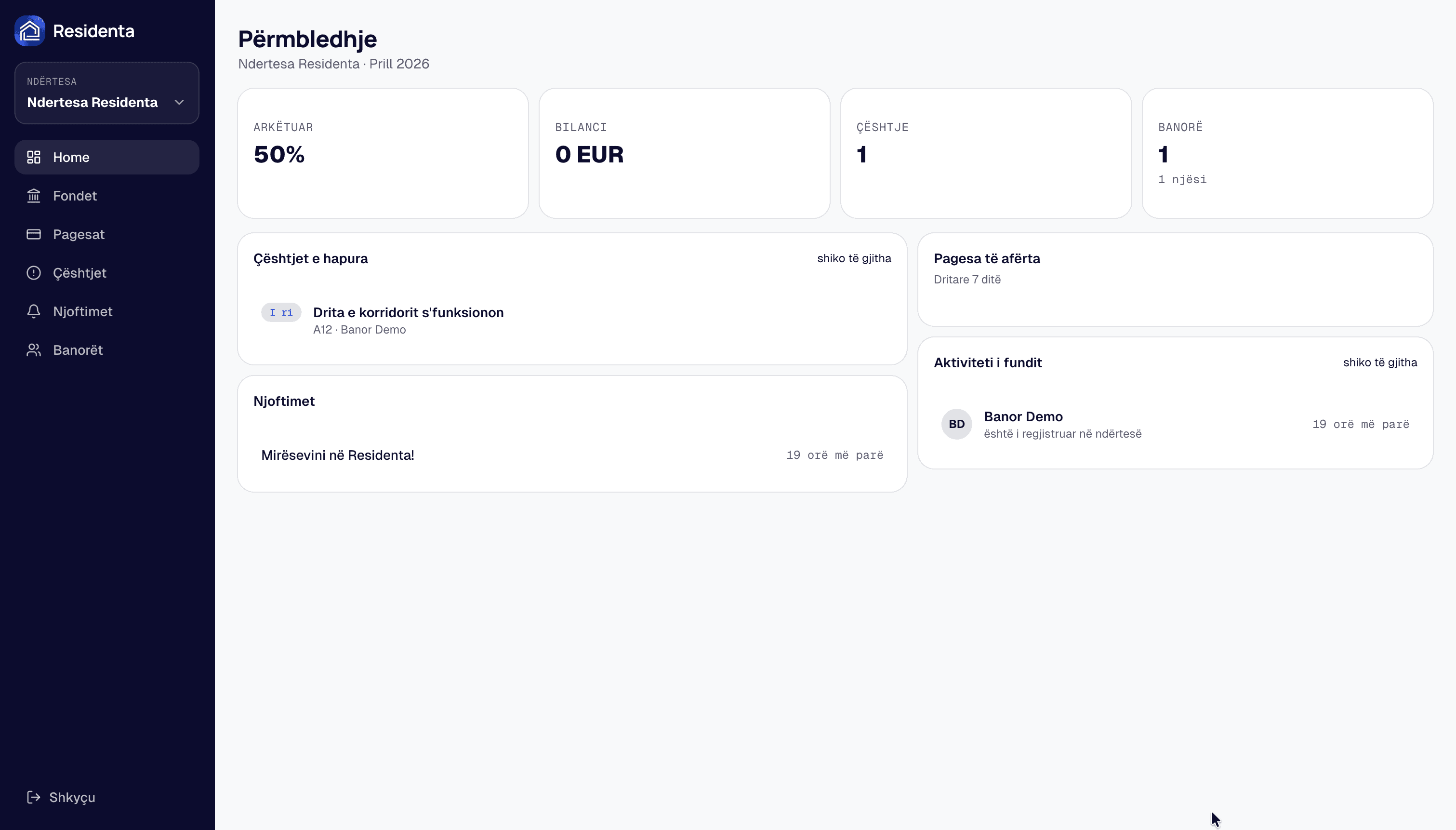 Paneli i administratorit – pamja kryesore